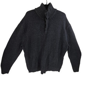 Vtg Gap Sweater Mens Large Gray 100% Lambs Wool Cotton 1/4 Zip Turtle Neck Hike